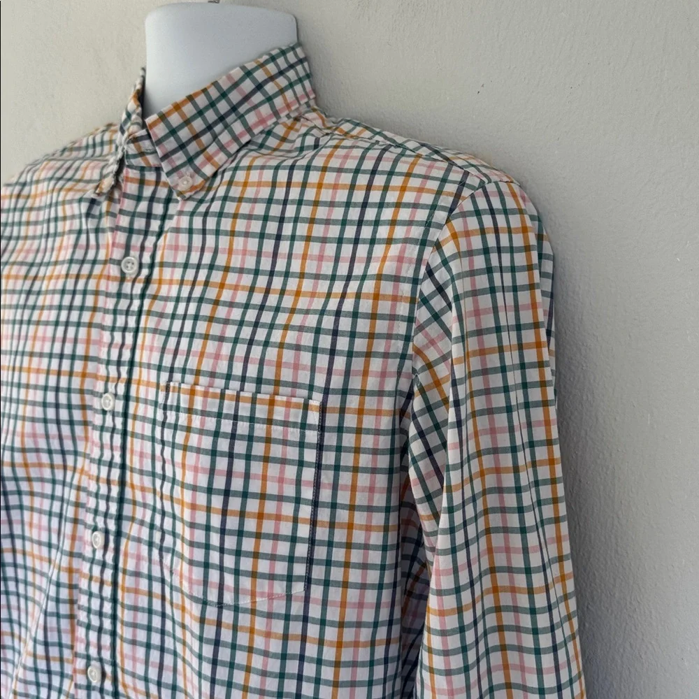 J. Crew orange green flex washed slim untucked button down dress shirt medium